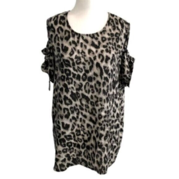 Pleione Black & Grey Leopard Print Business Casual Blouse Medium - Picture 1 of 6